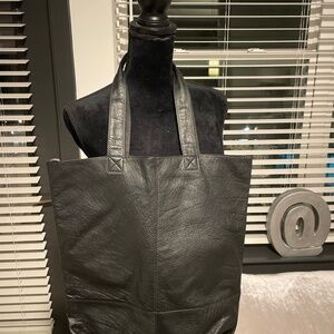 Genuine Black Leather Tote Bag Excellent Condition